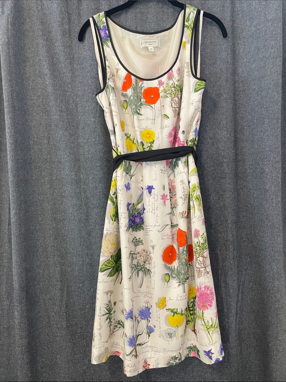 Anthropologie Moulinette Soeurs Ivory Floral Midi with Black Trim SILK a-line 2